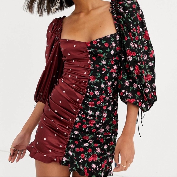For Love and Lemons Cher Ruched Mini Dress Floral Polka Dot Medium - Picture 3 of 15
